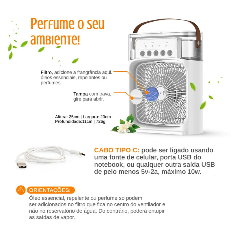 Mini Ar Condicionado Climatizador Umidificador Ventilador Portátil USB Reservatório 600ml  Shop 360 Graus 🔥