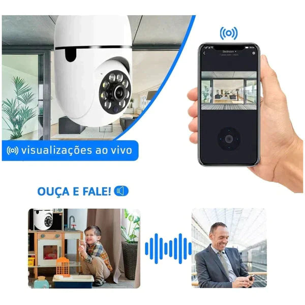 Câmera Lâmpada Inteligente 360° wifi 1080 HD Visão Noturna Shop 360 Graus 🔥