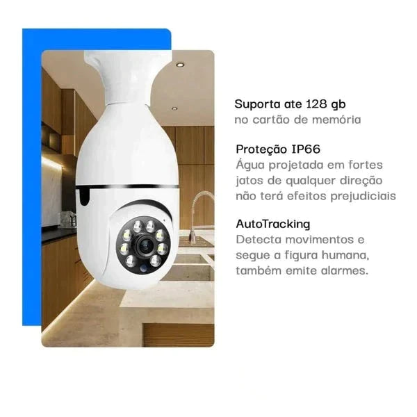 Câmera Lâmpada Inteligente 360° wifi 1080 HD Visão Noturna Shop 360 Graus 🔥